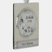 冬のホリデー北極動物の最初のクリスマス シルバープレートバナーオーナメント (右)