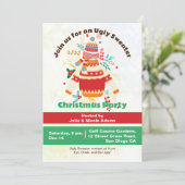 冬のホリデー面白いダサいスウェータークリスマスパーティー 招待状 (スタンド正面)