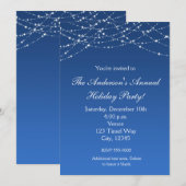 冬のホリデー ブルー グリッター エレガント インビテーション (正面/裏面)