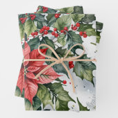 冬のホリーラッピング紙フラットシートセット3 ラッピングペーパーシート (インサイチュ)