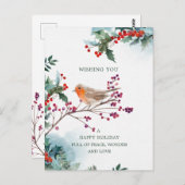 冬のホリーレッドロビンのクリスマスウィッシュ ポストカード (正面/裏面)