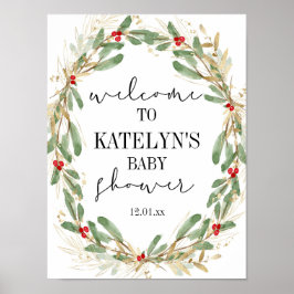 冬のホリー赤ちゃんシャワー歓迎サインクリスマス ポスター