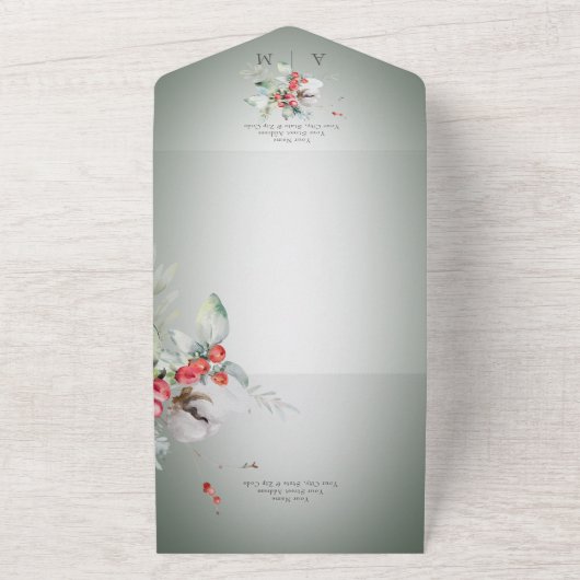 冬のホリ伝統的ー素朴リーベリーディナー オールインワン招待状 (外側)