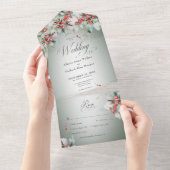 冬のホリ伝統的ー素朴リーベリーディナー オールインワン招待状 (貼ってはがせる)