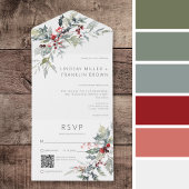 冬のホリ素朴ーの果実と雪のQRコード オールインワン招待状