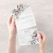 冬のホリ素朴ーベリー&雪の夕食なし オールインワン招待状 (貼ってはがせる)