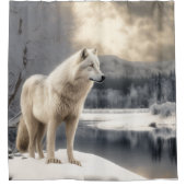 冬のホワイトウルフ シャワーカーテン (正面)