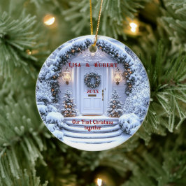 冬のホワイトドアリース初めてのクリスマスを一緒に セラミックオーナメント