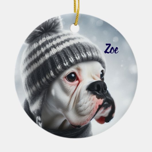 冬のボクサー犬 セラミックオーナメント (正面)
