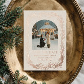 冬のボタニカルフレーム写真付きSave the Date 箔シーズンカード