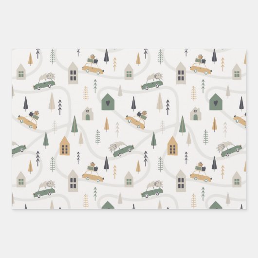 冬のポインセチアの格子状伝統的クリスマス ラッピングペーパーシート (正面3)