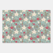 冬のポインセチアの格子状伝統的クリスマス ラッピングペーパーシート (正面)