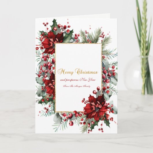 冬のポインセチアの祝い シーズンカード (正面)