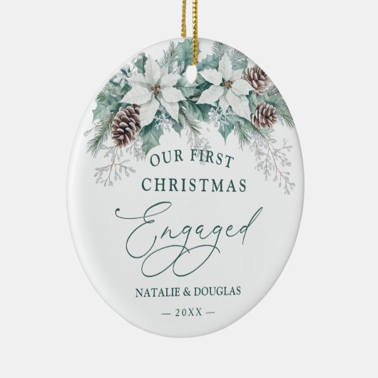冬のポインセチア私たちの最初のクリスマスをパイン婚約した セラミックオーナメント (右)