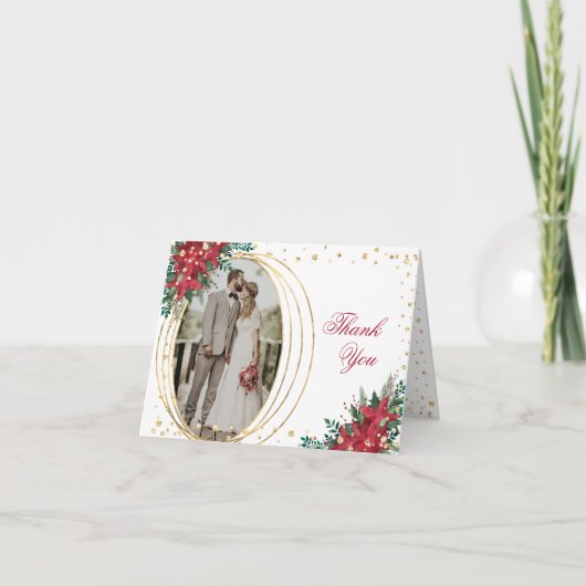 冬のポインセチア クリスマスの写真 サンキューカード (正面)