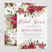 冬のポインセチア フラワーブライダルシャワー 招待状 (正面/裏面)