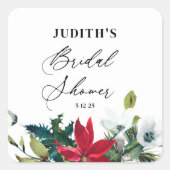 冬のポインセチア ブライダルシャワー スクエアシール (正面)