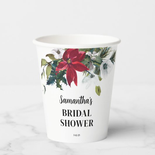 冬のポインセチア ブライダルシャワー 紙コップ (正面)