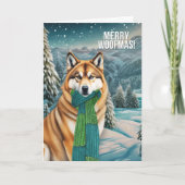 冬のマフラーで飼う秋田メリー犬 シーズンカード (正面)