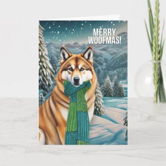 冬のマフラーで飼う秋田メリー犬 シーズンカード (正面)
