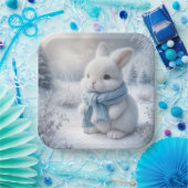 冬のマフラーを持つ白ウサギ ペーパープレート (パーティー)