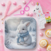 冬のマフラーを持つ白ウサギ ペーパープレート (パーティー)