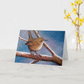 冬のミソサザイ: アートワーク: メッセージカード カード (黄色い花)