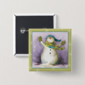 冬のミトンが付いている雪だるま 缶バッジ (正面&裏面)