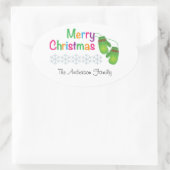 冬のミトン連れのメリークリスマス 楕円形シール (バッグ)