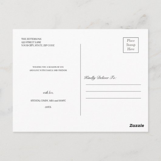 冬のミニマルクリスマス3フォトコラージホリデー ポストカード (裏面)