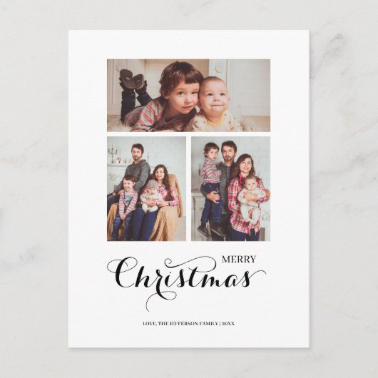 冬のミニマルクリスマス3フォトコラージホリデー ポストカード (正面)