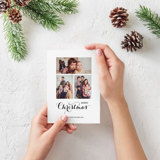 冬のミニマルクリスマス3フォトコラージホリデー ポストカード