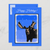 冬のムース – オリジナル野生動物アート シーズンポストカード (正面/裏面)