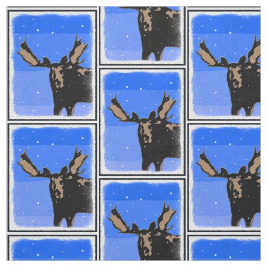 冬のムース – オリジナル野生動物アート ファブリック (見本)