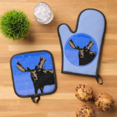 冬のムース – オリジナル野生動物アート 鍋つかみ&鍋敷きセット (トップダウン)