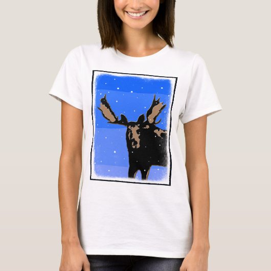 冬のムース – オリジナル野生動物アート Tシャツ (正面)