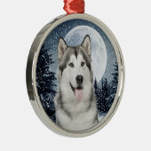 冬のムーンハスキーのクリスマスオーナメント メタルオーナメント (右)