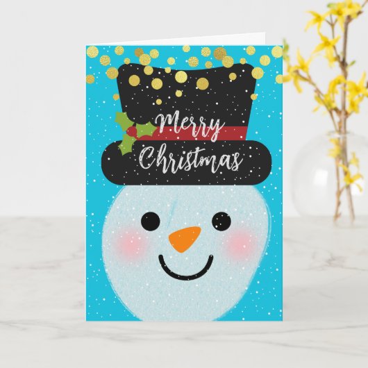 冬のメリークリスマスかわいい雪だるま カード (黄色い花)