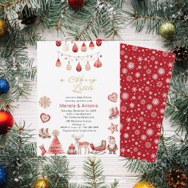 冬のメリークリスマスの水の色ベビーシャワーパー 招待状