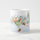 冬のメリークリスマスアイススケートで滑る鹿 ジャンボコーヒーマグカップ (正面)