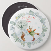 冬のメリークリスマスアイススケートで滑る鹿 缶バッジ (正面&裏面)
