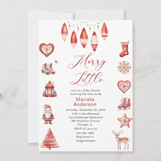 冬のメリークリスマスウォーター色ベビーシャワーママ –  招待状 (正面)