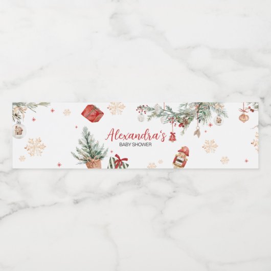 冬のメリー小さなクリスマスベビーシャワー ペットボトルラベル (シングルラベル)