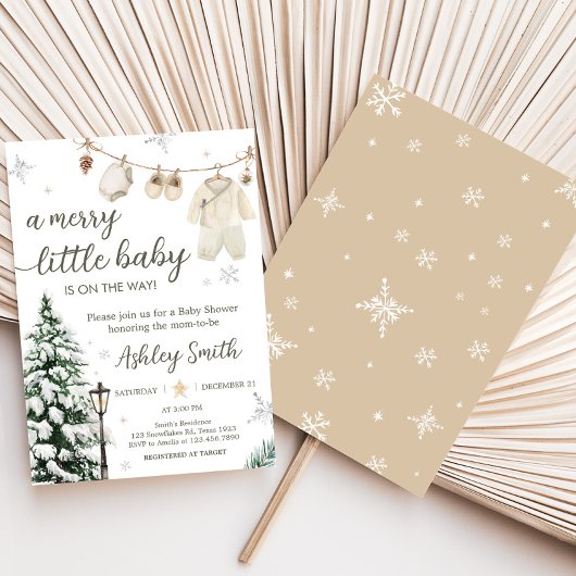 冬のメリー小さな赤ちゃん服の赤ちゃんシャワー 招待状