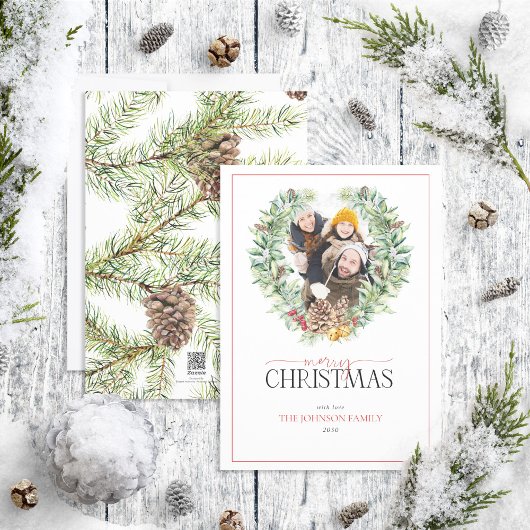 冬のモアコーンベリーリースメリークリスマスフォト シーズンカード