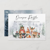 冬のモダンウッドランド動物おむつラッフル エンクロージャーカード (正面/裏面)