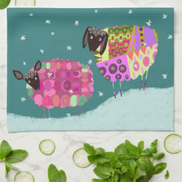 冬のモダンキッチンティータオルに入る羊 キッチンタオル