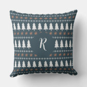 冬のモダンクリスマスツリーパターンモノグラムグレー クッション (裏面)