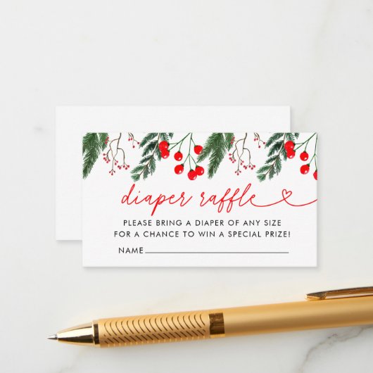 冬のモダンクリスマス赤ちゃんシャワーおむつラッフル エンクロージャーカード (正面/裏面インサイチュ)