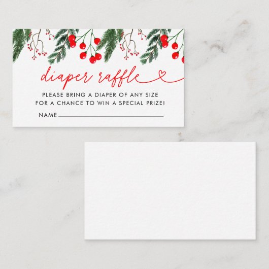 冬のモダンクリスマス赤ちゃんシャワーおむつラッフル エンクロージャーカード (正面/裏面)